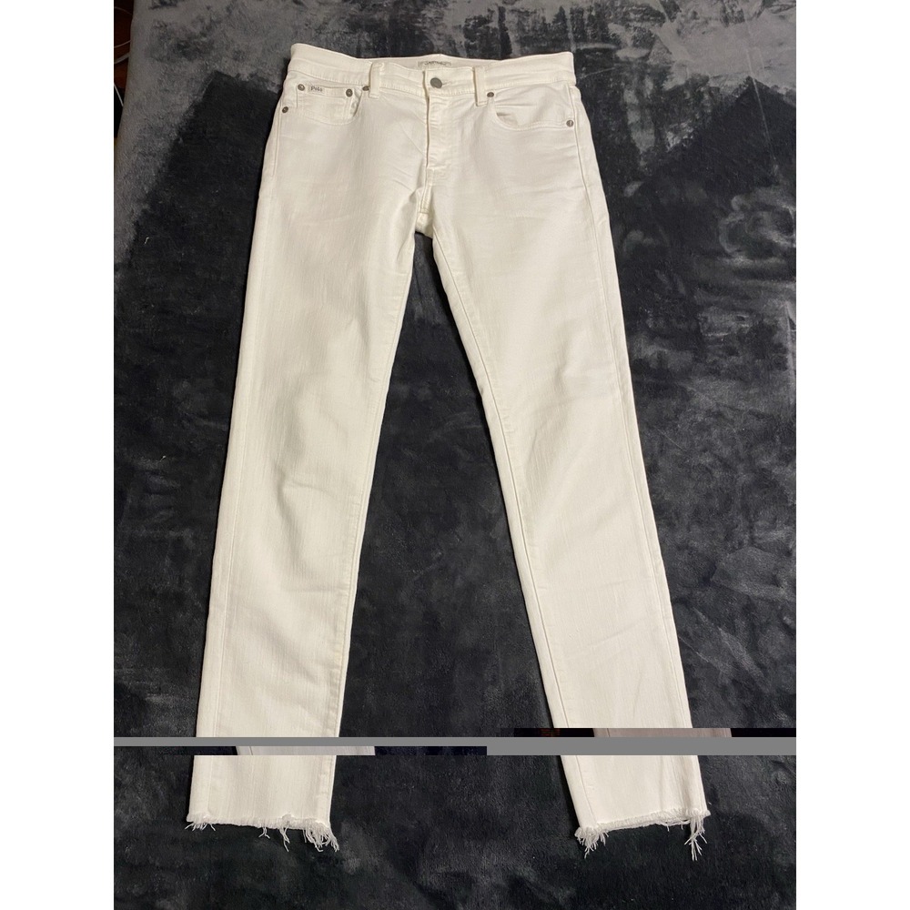 Polo Ralph Lauren White Skinny Jeans Womens 30x28 Frayed Raw Hem Mid Rise Denim